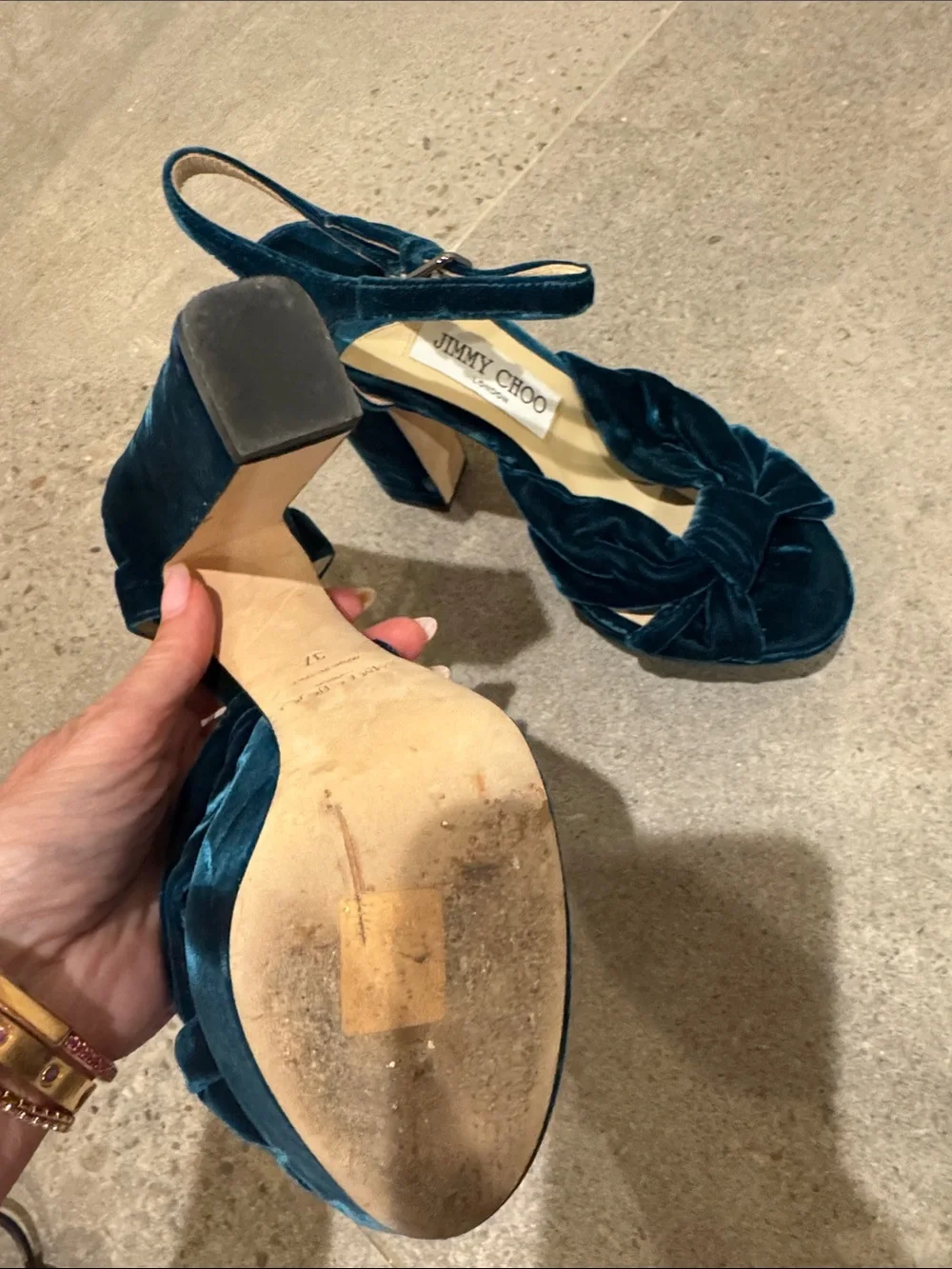 Jimmy Choo Teal Velvet Knot Platform Sandals